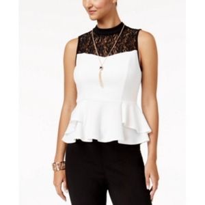 Black lace White Peplum Top